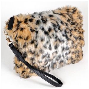 Leopard Print Faux Fur Clutch/Wristlet